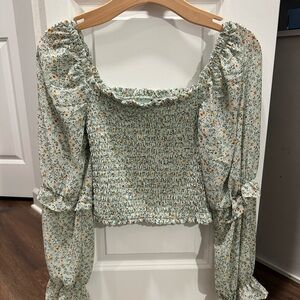 Wild Fable Floral Smocked Blouse with Puff Sleeves